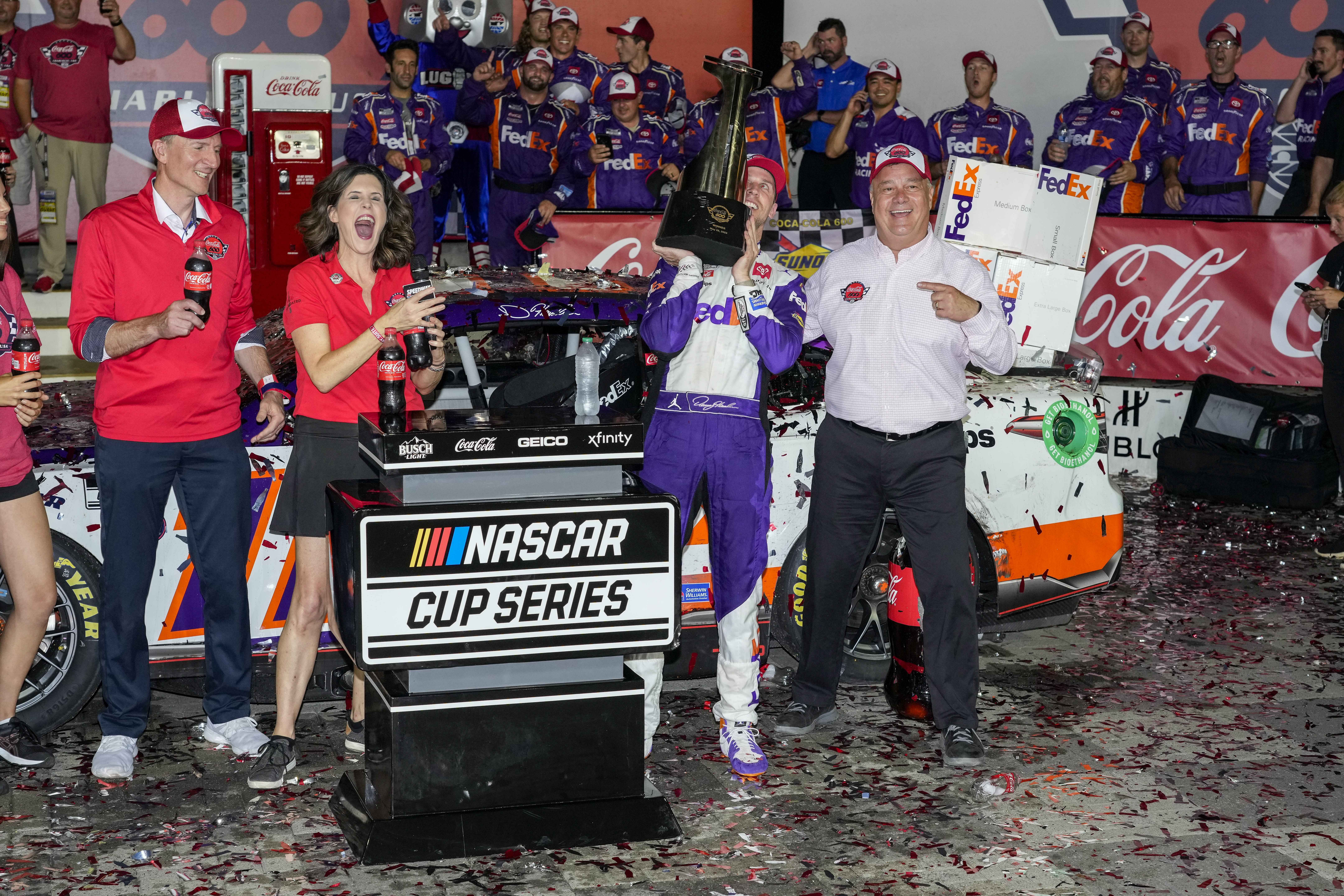 NASCAR Cup Series driver Denny Hamlin (11) wins the Coca-Cola 600 at Charlotte. Source: Imagn